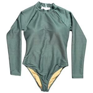 J Crew Re Imagined Long Sleeve Rash Guard One Piece Swimsuit Green - 10
